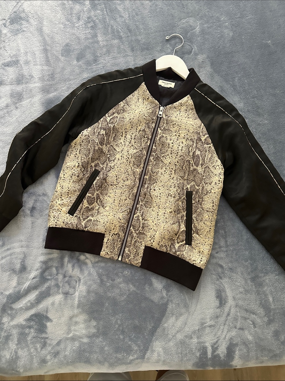 Zadig & Voltaire Snake-Print Bomber Jacket with Black Sleeves